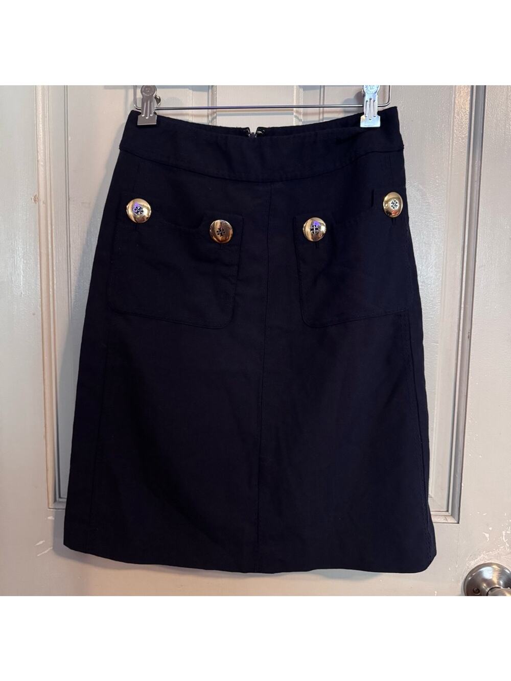 Tory Burch A-Line Skirt with Gold Logo Buttons Size 2